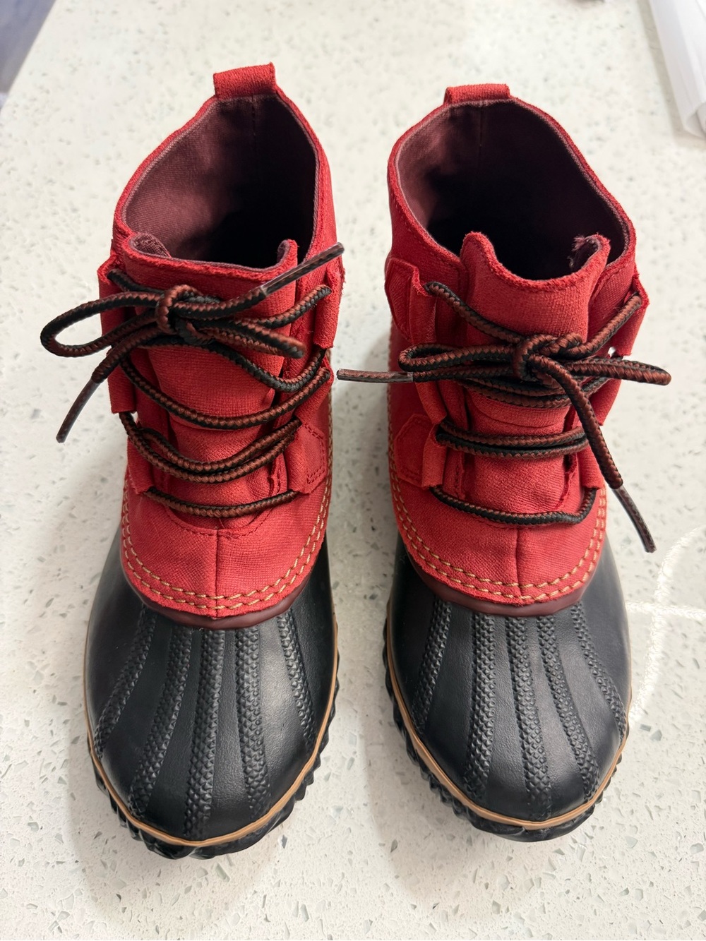 Sorel Red and Black Women's Lace-Up Duck Boots